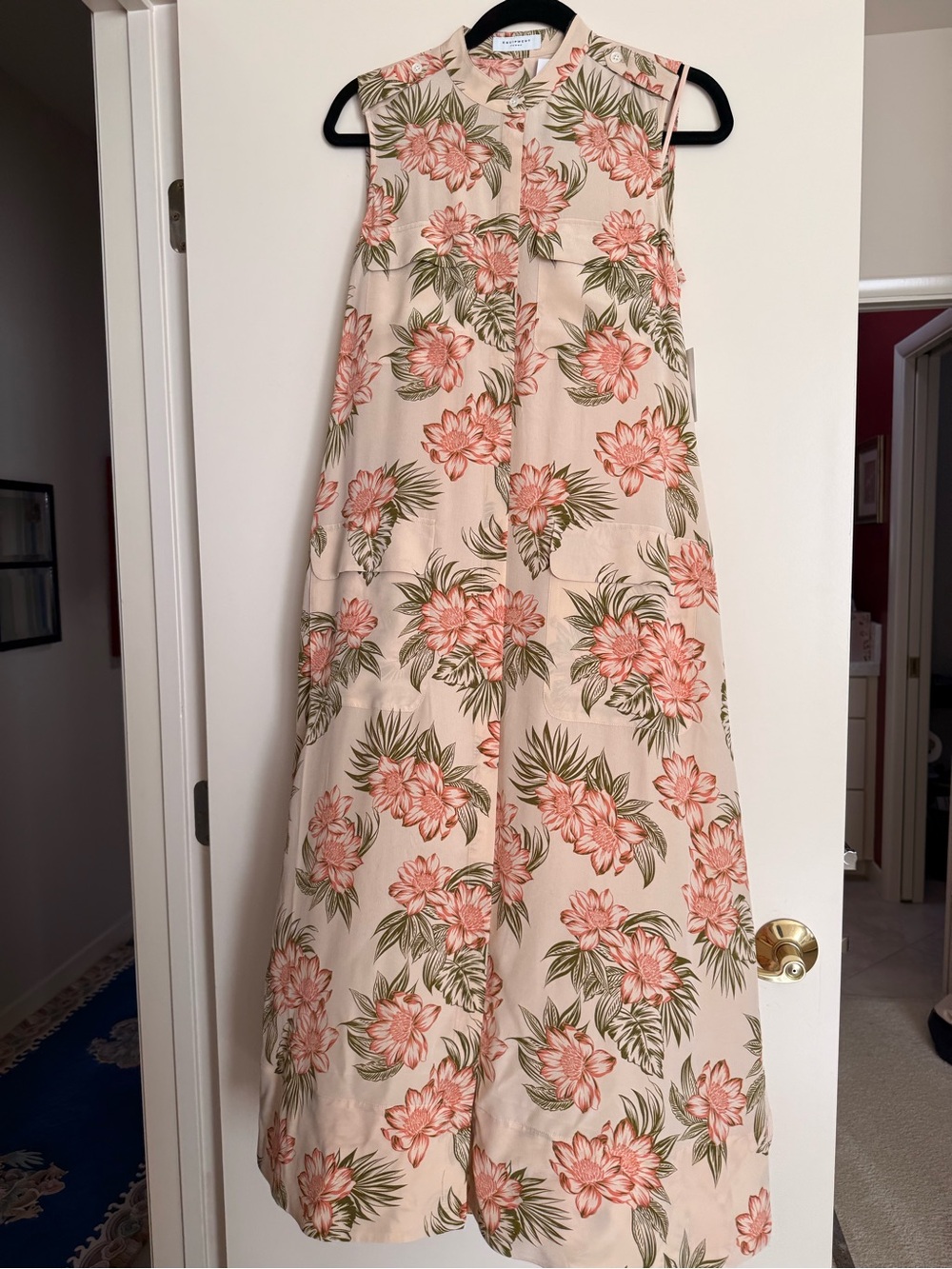 EQUIPMENT FEMME Maxi SILK Summer - Fall Dress in Blush and Coral Floral